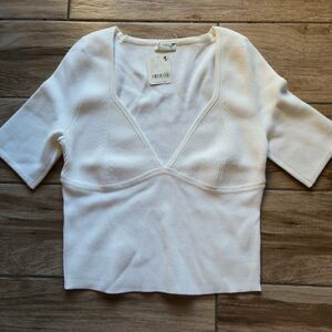 NWT-Free People Ivory Blouse V-Neck Size L